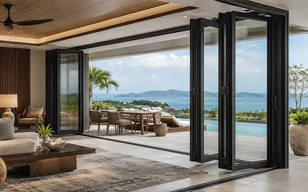 Hotel and resort wide opening folding door application
