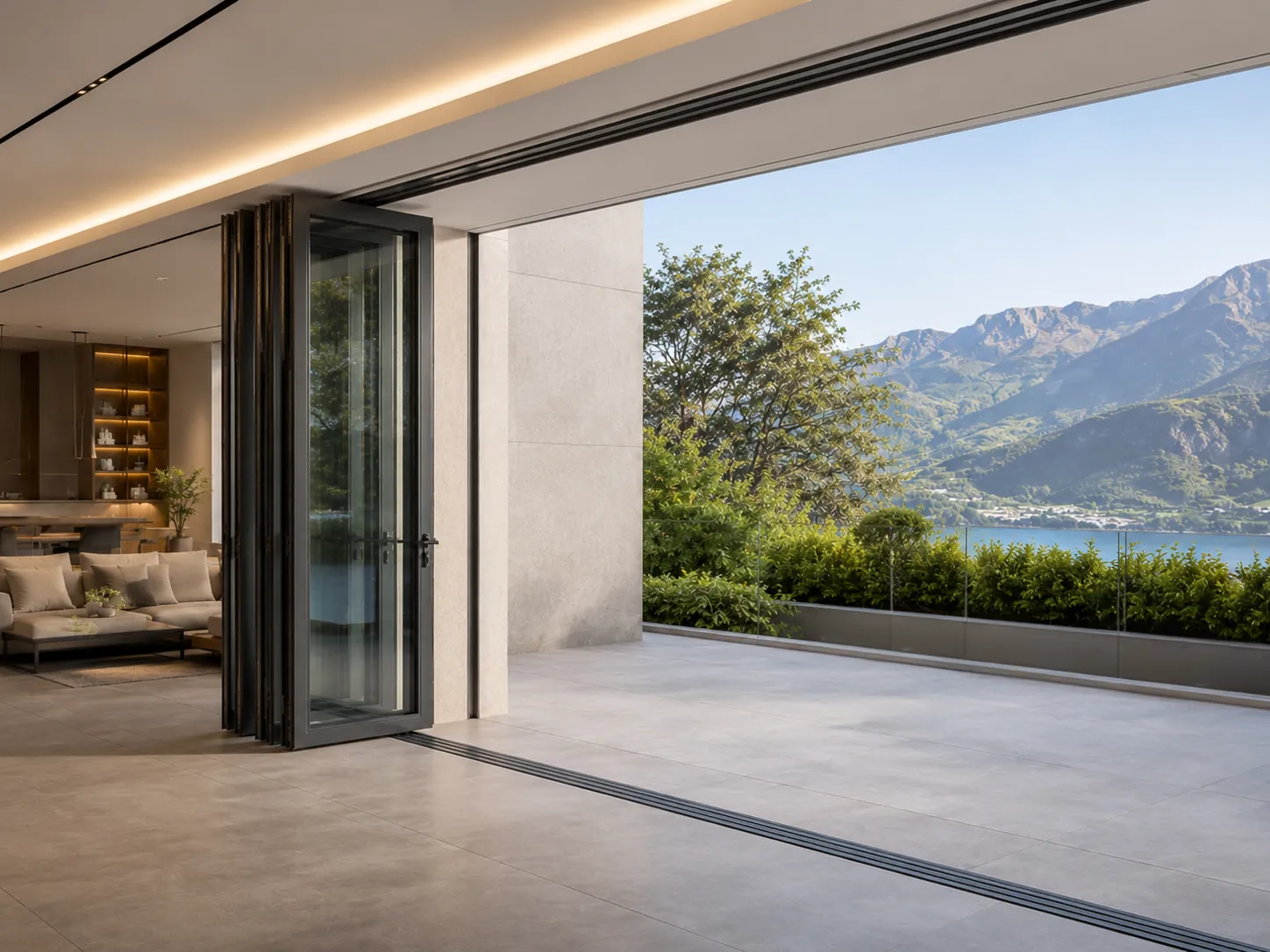 Insulated folding door system in a wide opening project